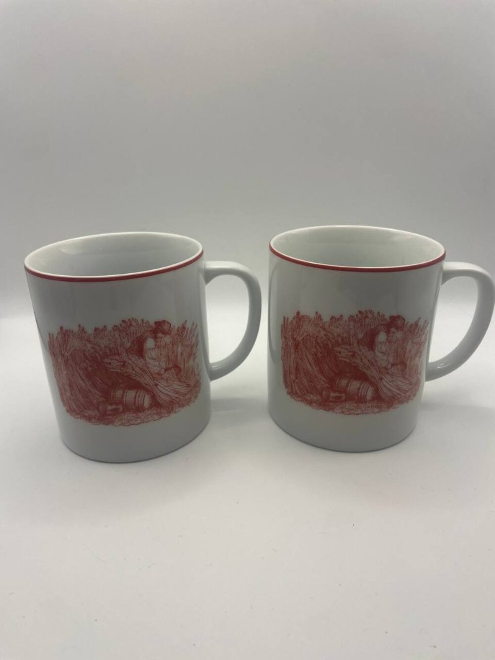 Dansk harvest currier and Ives red  Transferware Mugs Set | Classic Farmhouse